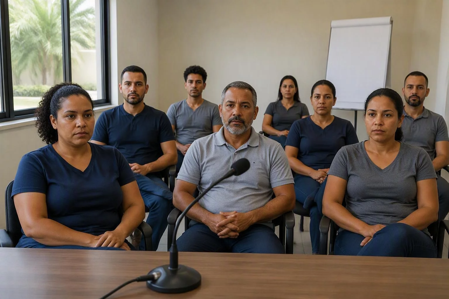 Microfone de mesa usado no treinamento da equipe de turno